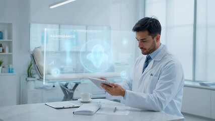 Doctor using digital interface in clinic - Powered by Adobe