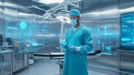 Surgeon in high tech operating room - Powered by Adobe