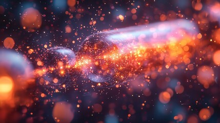 Glowing particles connect within a transparent tube.