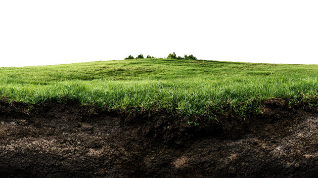 Cross section of green grass and soil layers isolated on transparent background