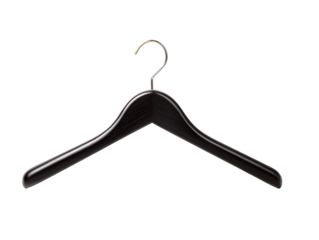 A single dark wooden clothes hanger isolated on transparent background