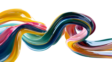 Abstract colorful paint swirl flowing across a dark background isolated on transparent background