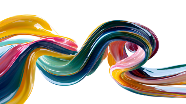 Abstract colorful paint swirl flowing across a dark background isolated on transparent background