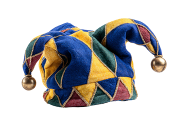 Colorful jester hat with bells isolated on transparent background