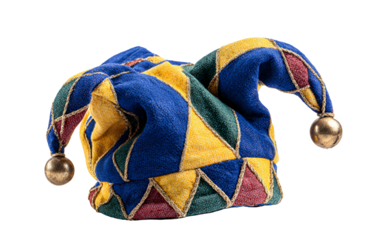 Colorful jester hat with bells isolated on transparent background