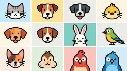 Naklejka premium Cartoon Animal Faces Collection