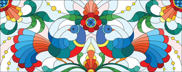 Multi color Double peacock illustration with white background 