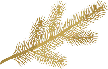 Golden pine branch illustration, stylized conifer needle design, festive holiday element, symmetrical evergreen vector, decorative nature graphic, elegant seasonal artwork © MstNilufar