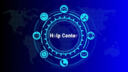 Global Help Center Services with Icons and World Map Background support customer service - Powered by Adobe