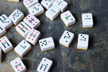 Close up of domino game on abstract surface