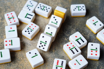 Close up of domino game on abstract surface