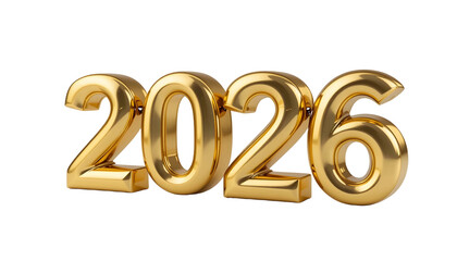 Shiny Gold 3 D Numbers 2026 isolated on a transparent background year