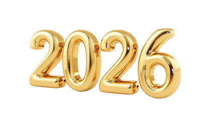 Shiny Gold 2026 Numbers isolated on a transparent background metallic