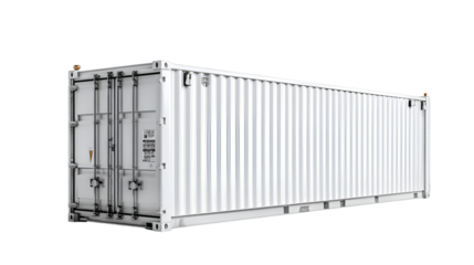 A white shipping container isolated on a transparent background for logistics and transport concepts isolated on transparent background