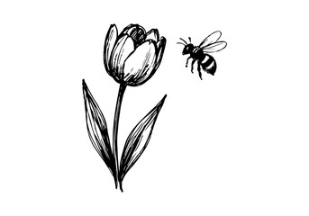 Obraz premium Tulip Flower hand drawn simple sketch vector illustration