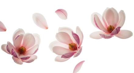 Beautiful pink magnolia flowers isolated on transparent background