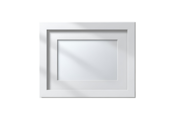 A simple white square picture frame with a mat interior isolated on transparent background