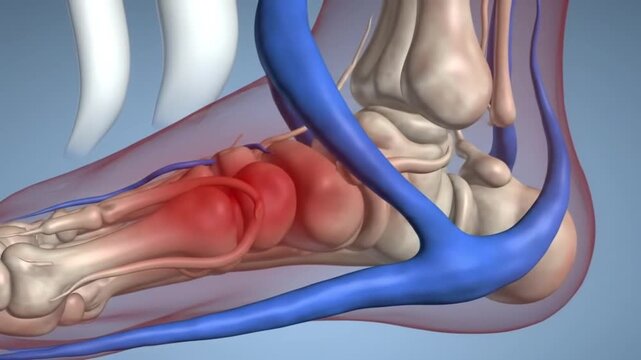 Animated Foot Anatomy Showing Bones Veins and Area of Pain or Inflammation