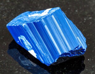 Close-up of a brilliant blue mineral sample, textured and crystalline