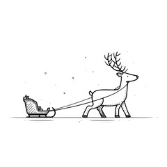 Christmas reindeer pulling santa sleigh vector illustration holiday season graphic design festive drawing art work