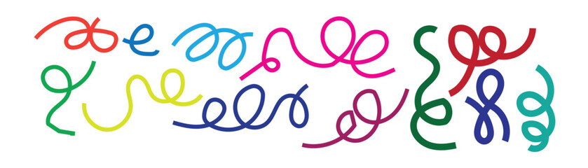 Colorful Hand Drawn Swirl and Curve Line Doodle Set on White Background