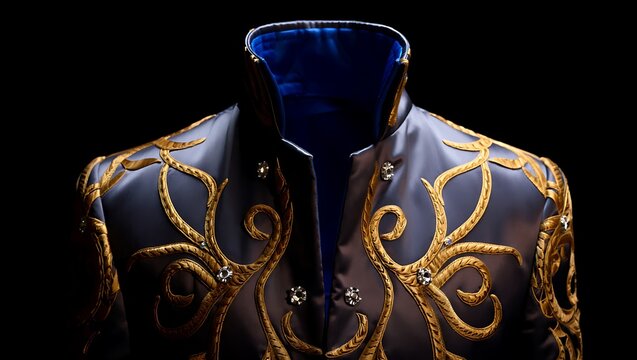 Elegant jacket with gold embroidery and jeweled accents for special occasions