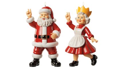 Festive Santa and Mrs Claus candles celebrate holiday cheer