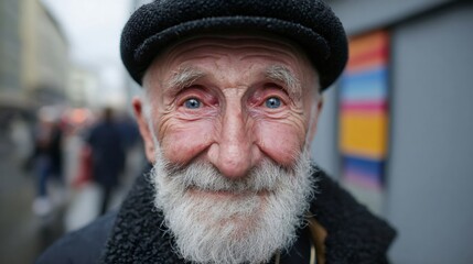 Elderly man smiling portrait showing wisdom and experience