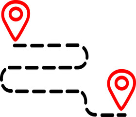 Travel route, distance vector icon. Two map pins position icon. Vector graphics and not Artificial Intelligence, logo illustration. Replaceable vector design.