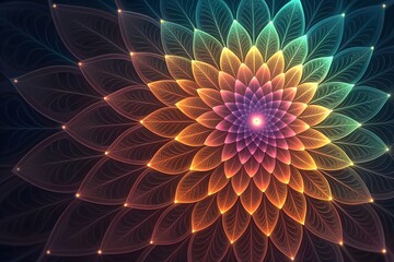 Abstract glowing flower fractal background. Futuristic geometric floral light pattern.