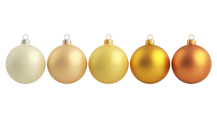 Elegant golden Christmas ornaments arranged in festive gradient row