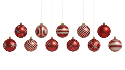 Festive red Christmas ornaments hanging for holiday celebrations
