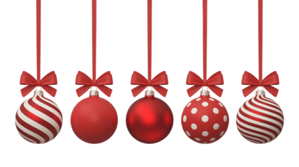 Festive red Christmas baubles with bows holiday cheer decoration