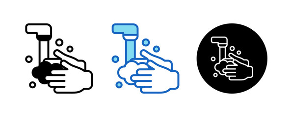 Washing Hand Multiple Style Icon Set Collection Mixed, Blue & Line. 