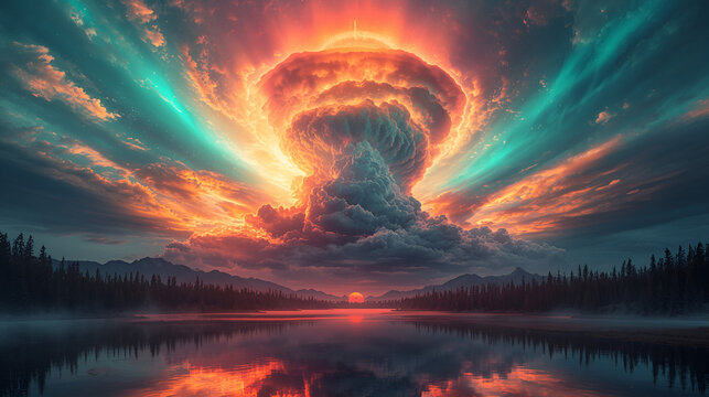 sunset over the lake - Powered by Adobe