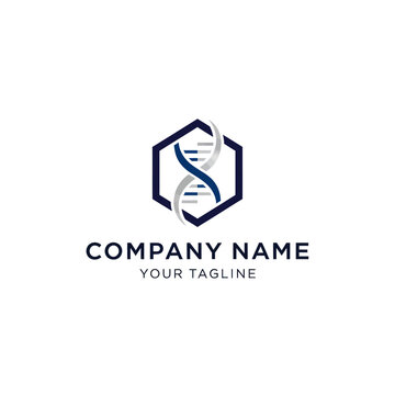 Hexagonal Logo with DNA Strand Symbol for Biotechnology Company.