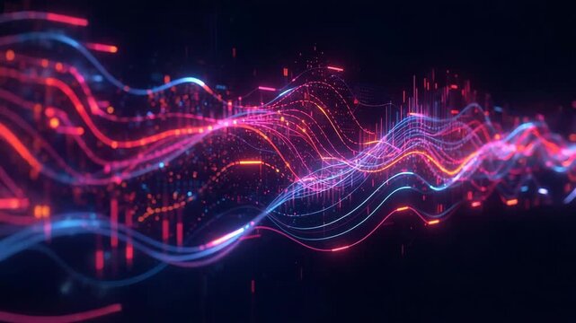 Digital Symphony: A vibrant visualization of data streams, showcasing the intricate flow of information with neon light effects, a futuristic artistic interpretation.