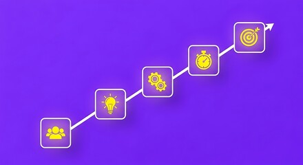 Business growth shown with icons on a purple background illustration