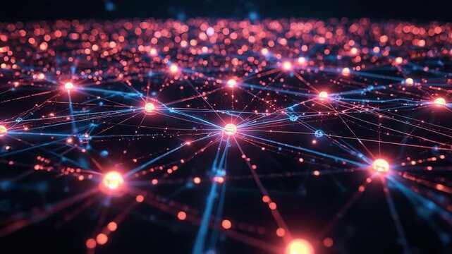 Digital Network Illustration: Capturing the intricate beauty of the digital world, illuminated nodes interconnect to form a vast network. a modern visualization of connectivity and innovation.