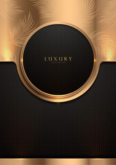 Luxury vertical black and gold circle frame background with leaf graphics. Premium web template. Exquisite Islamic design. Luxury festival advertising illustration. Not generated by AI.