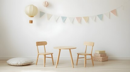 Luxury interior design of a living room with a wooden table and armchair in a house decor