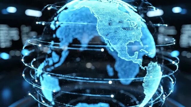 Dynamic digital earth spinning showcasing Africa continent, perfect for global business concepts and futuristic technology presentations