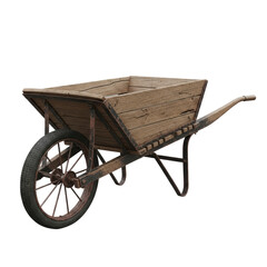 Rustic Wooden Wheelbarrow With Single Wheel And Metal Frame Isolated On Transparent Background
