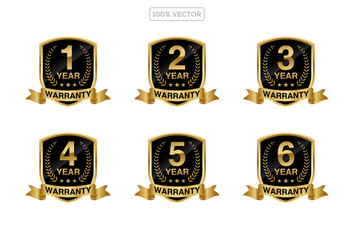 Warranty Badges: 1 Year, 2 Years, 3 Years, 4 Years, 5 Years 6 Years  Product Guarantee Icons vector illustration