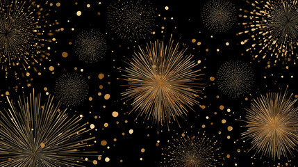 Golden fireworks exploding in the night sky creating a festive celebratory atmosphere