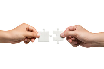 Hands connecting jigsaw puzzle pieces isolated PNG