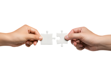 Hands connecting jigsaw puzzle pieces isolated PNG