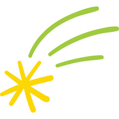 Abstract yellow starburst with trailing green streaks against a transparent background symbolizing energy and movement