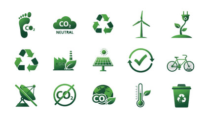 Vector illustration&nbsp;of collection of green ecofriendly icons for sustainability and environmental protection on a transparent background