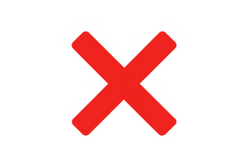 Red x mark icon indicating negative results, incorrect answers, an error, or a denied action on transparent background